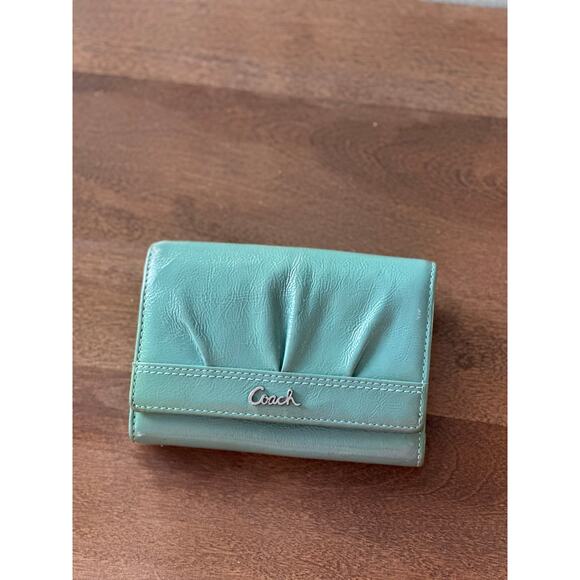 Coach Pleated Leather Wallet – Light Aqua Blue – Silver Logo - Picture 1 of 4